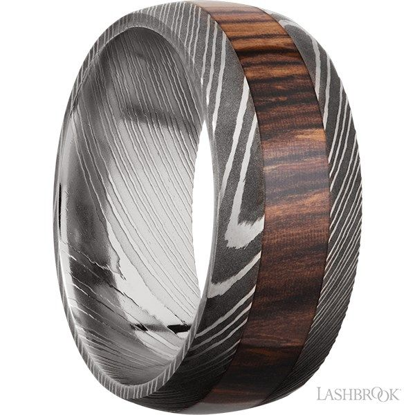 DAMASCUS STEEL & WOOD INLAY BAND Image 2 Goldstein's Jewelers Mobile, AL