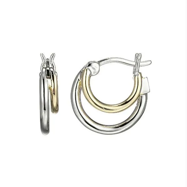 Sterling Silver & Yellow Gold Plated Mini Double Hoop Earrings Goldstein's Jewelers Mobile, AL