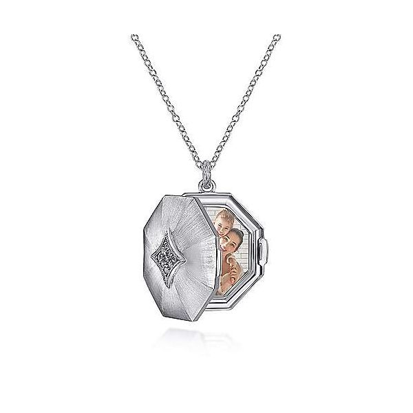 Gabriel White Sapphire Octagon Locket Necklace Image 2 Goldstein's Jewelers Mobile, AL