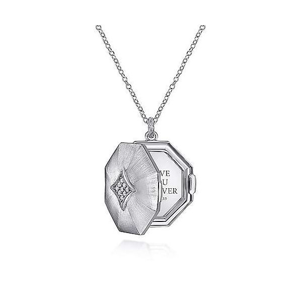 Gabriel White Sapphire Octagon Locket Necklace Image 3 Goldstein's Jewelers Mobile, AL