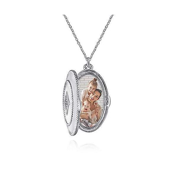 Gabriel White Sapphire Oval Locket Necklace Image 2 Goldstein's Jewelers Mobile, AL