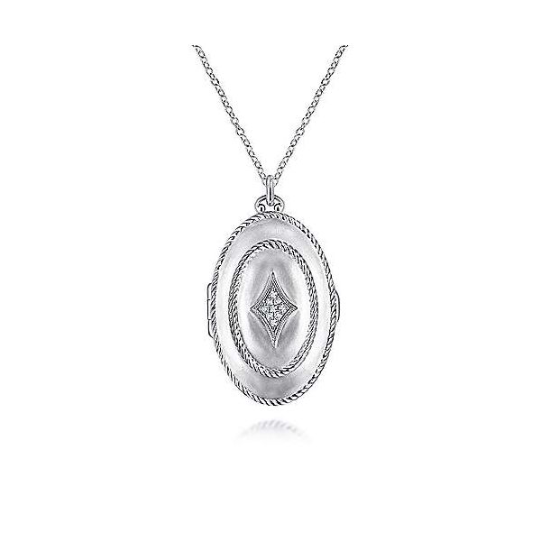 Gabriel White Sapphire Oval Locket Necklace Goldstein's Jewelers Mobile, AL