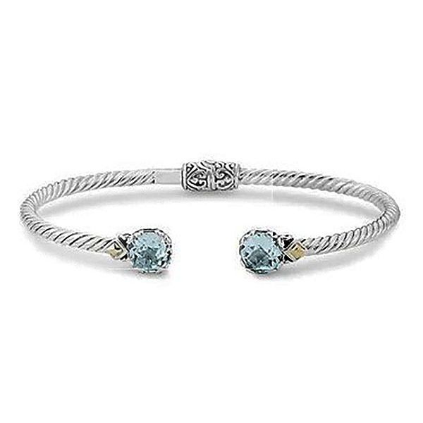 STERLING SILVER & 18 KARAT YELLOW GOLD BLUE TOPAZ BANGLE BRACELET Goldstein's Jewelers Mobile, AL