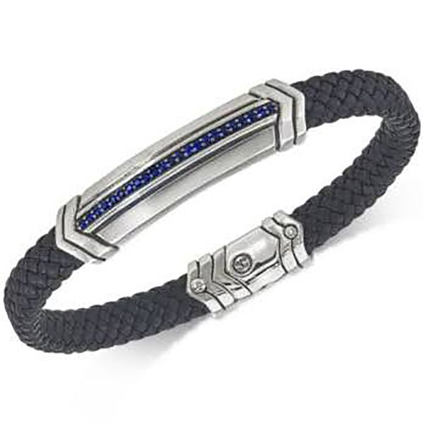 Esquire Sapphire and Woven Leather Bracelet Goldstein's Jewelers Mobile, AL