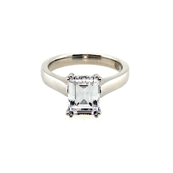 Comfort-Fit Platinum Basket Set Emerald Cut Diamond Engagement Ring Image 2 Graham Jewelers Wayzata, MN