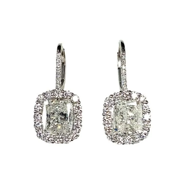 Platinum Diamond Cushion Halo Drop Earrings Graham Jewelers Wayzata, MN