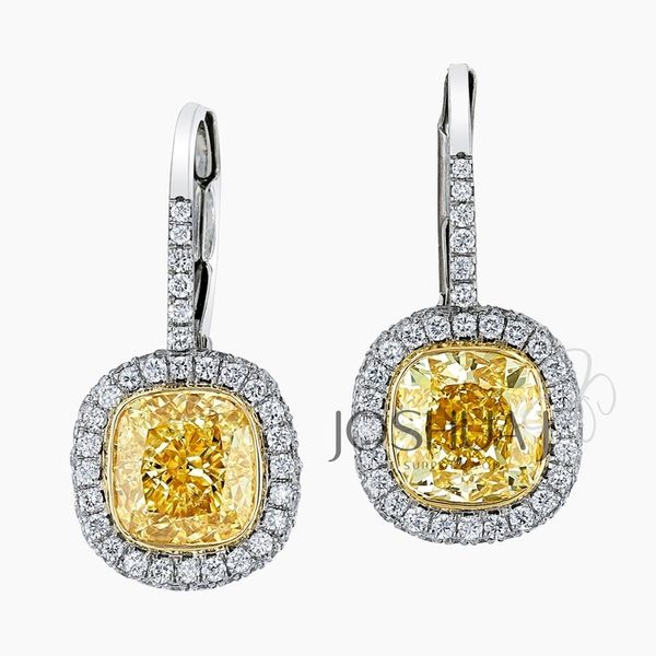 Joshua J Fancy Yellow Diamond Halo Drop Earrings Graham Jewelers Wayzata, MN