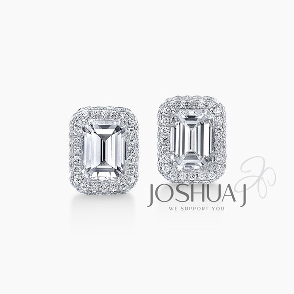 Joshua J Emerald Cut Diamond Halo Stud Earrings Graham Jewelers Wayzata, MN