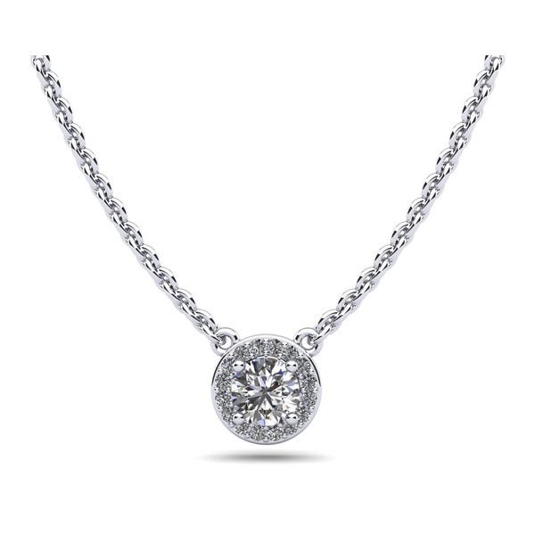 14kw .84ctw diamond halo pendant 18 inch GH SI2 Graham Jewelers Wayzata, MN