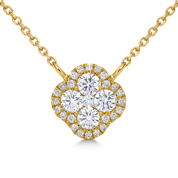 Diamond Quatrefoil Cluster Necklace in Yellow Gold Graham Jewelers Wayzata, MN