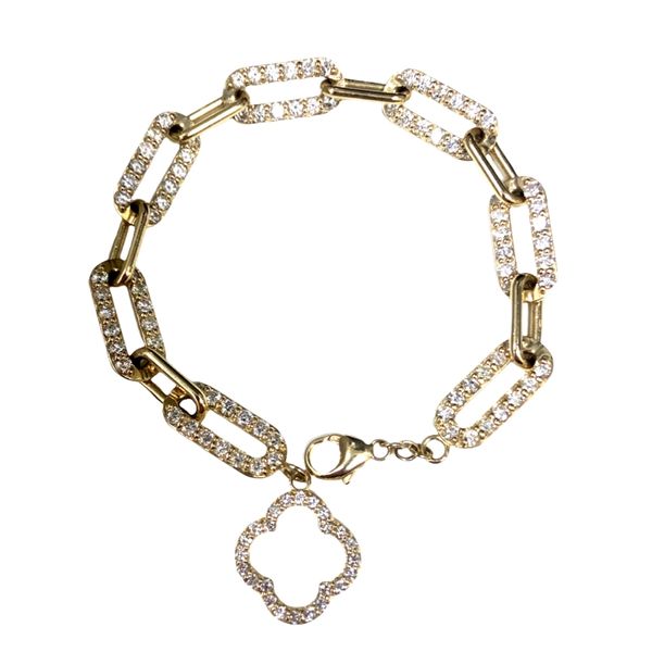 Diamond Clover Paperclip Charm Bracelet in Yellow Gold Graham Jewelers Wayzata, MN
