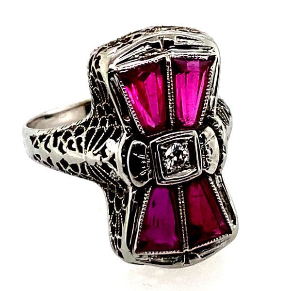 ESTATE 18K art Deco filigree lab-created Ruby, 0.05ct Dia Ring Graham Jewelers Wayzata, MN
