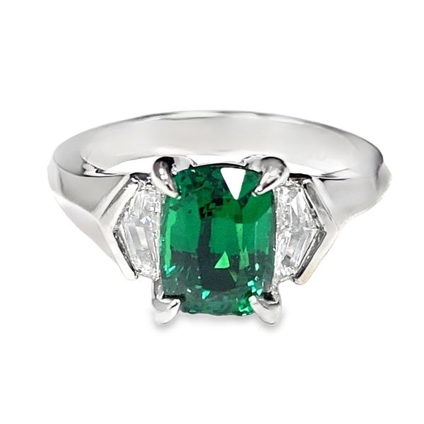Made By Graham Platinum Tsavorite and Diamond Three Stone Ring Graham Jewelers Wayzata, MN