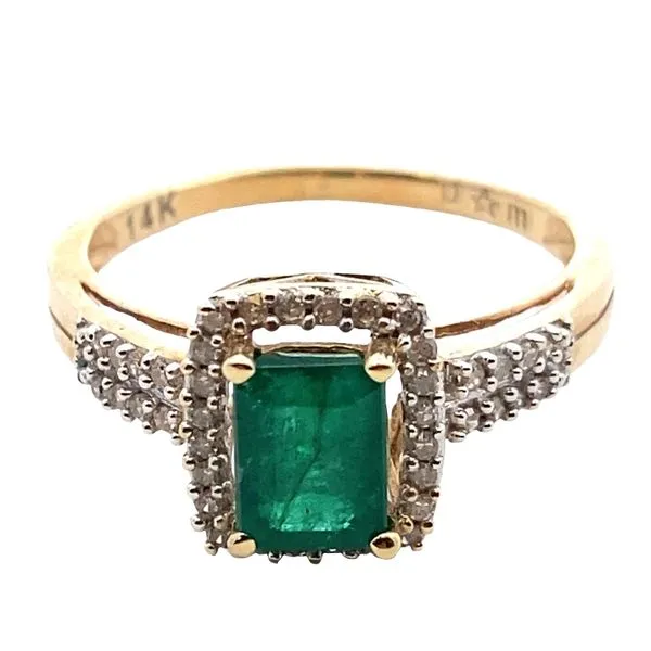14ky Emerald and diamon halo ring Graham Jewelers Wayzata, MN