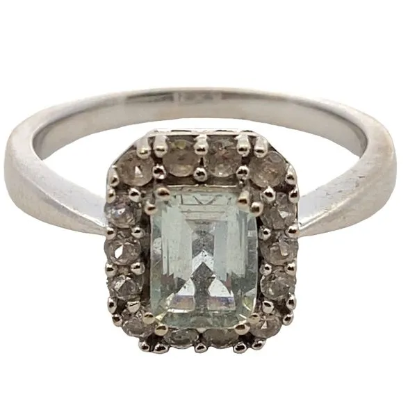 10kw Aquamarine diamond halo ring Graham Jewelers Wayzata, MN