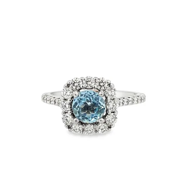 14kw Aquamarine diamond halo ring Graham Jewelers Wayzata, MN