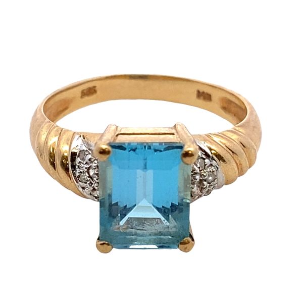 ESTATE 14Ky Blue Topaz EM diamond accent ring Graham Jewelers Wayzata, MN