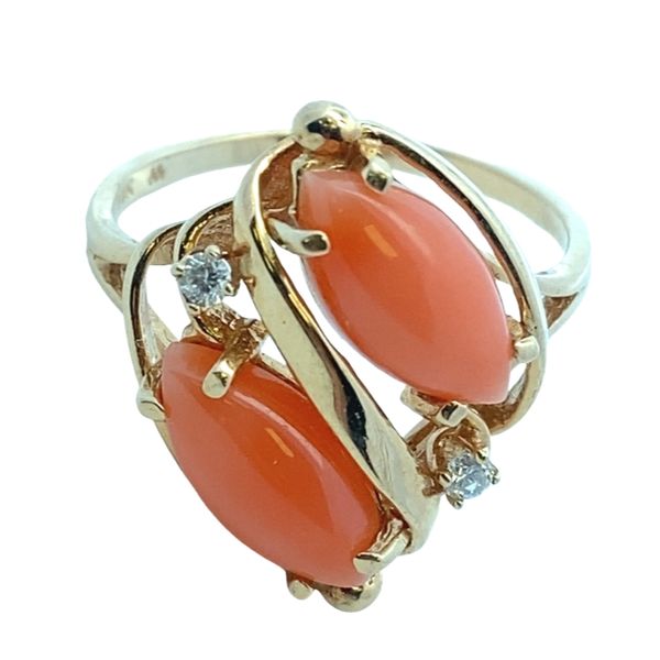 14ky Natural Hawaiian Pink Marquise Coral & dia Ring size Graham Jewelers Wayzata, MN