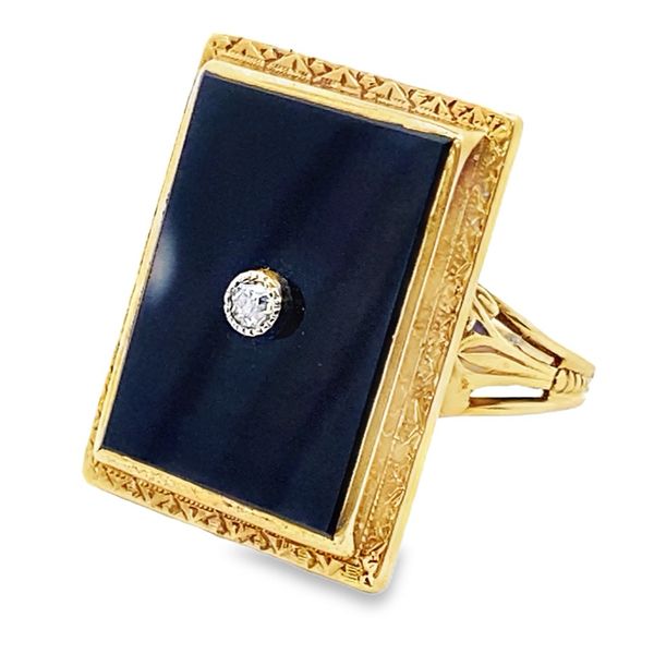 14ky Onyx & Diamond Art Deco Circa 1930 Filigree ring Graham Jewelers Wayzata, MN