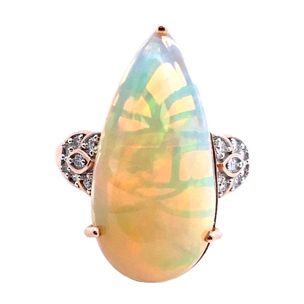 ESTATE 14kr Lance Fischer Welo Ethiopian Opal 13x25mm Pear shape .21ctw dia ring Graham Jewelers Wayzata, MN