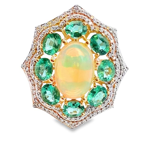 14ky 5.91ct Opal .39ctw dia 4.25ctw aprox Apatite ring Graham Jewelers Wayzata, MN