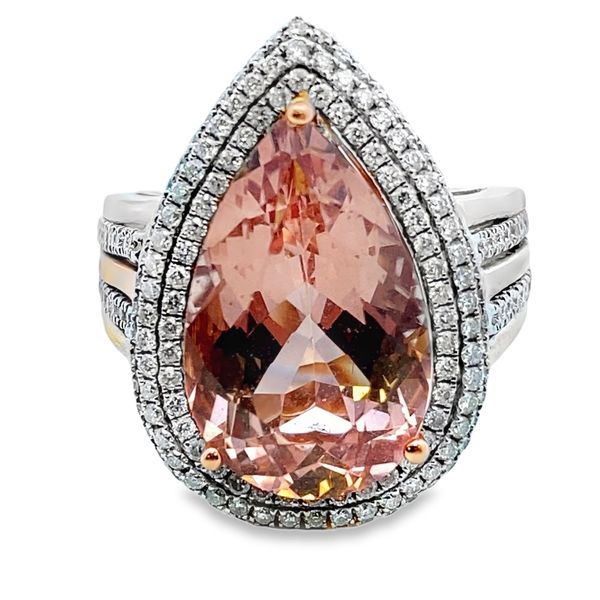 14 kr 10x17mm Morganite Double Halo Dia ring Graham Jewelers Wayzata, MN