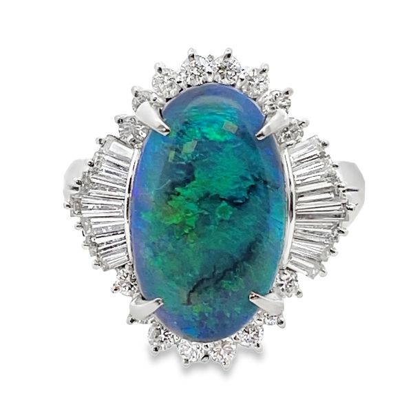 ESTATE Plat 15.4x9.4mm Oval Opal 1.5ctw dia H/I VS1 Ballerina ring Graham Jewelers Wayzata, MN