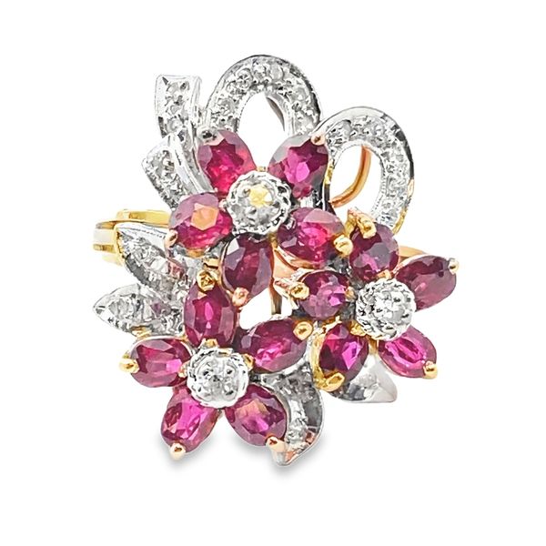 ESTATE 14ky/plat 3.74ctw aprox Ruby Diamond Bouquet ring Graham Jewelers Wayzata, MN