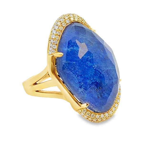 ESTATE 18y blue lapis stone and white-topaz  checkerboard stone Wabi-Sabi ring Graham Jewelers Wayzata, MN