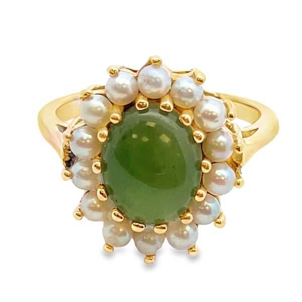 ESTATE 14ky Jadeite and Seed pearls Halo ring Graham Jewelers Wayzata, MN