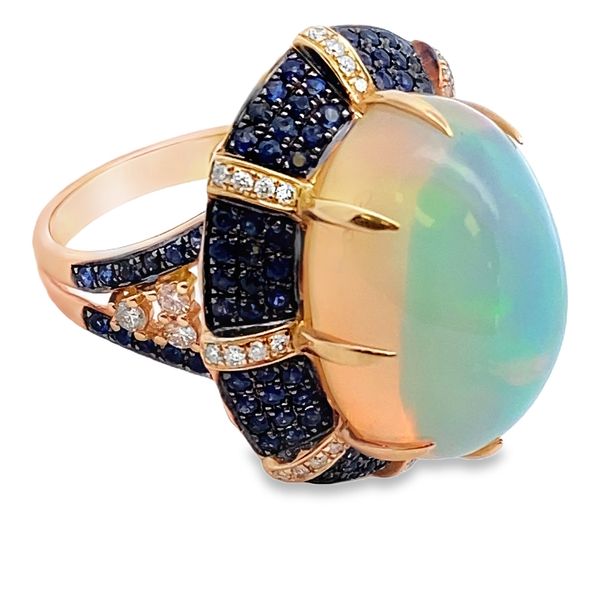 ESTATE 14ky 16ct aprox Ethiopian Welo Opal Blue Sapphire and diamond ring Image 2 Graham Jewelers Wayzata, MN