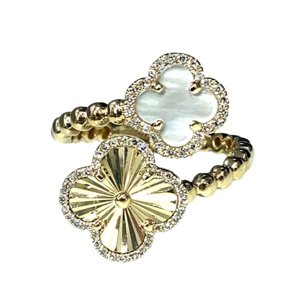 Yellow Gold Clover Bypass Cocktail Ring with Pearl Graham Jewelers Wayzata, MN