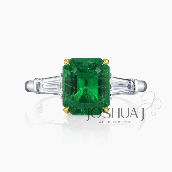 Joshua J Emerald Cut Emerald and Diamond Three Stone Ring Graham Jewelers Wayzata, MN