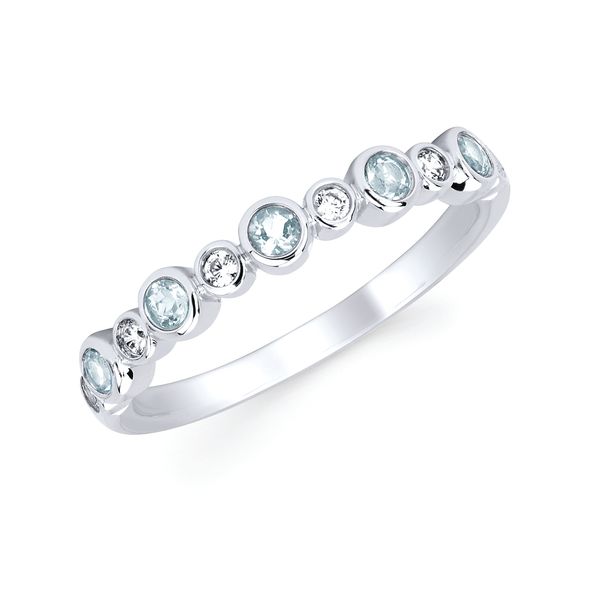 14Kt White Gold .20ctw Aqua .09ctw dia Bezel Set Stackable Band size 6.5 GH I1 Graham Jewelers Wayzata, MN