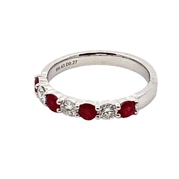 Joshua J White Gold Alternating Red Ruby and Diamond Ring Graham Jewelers Wayzata, MN