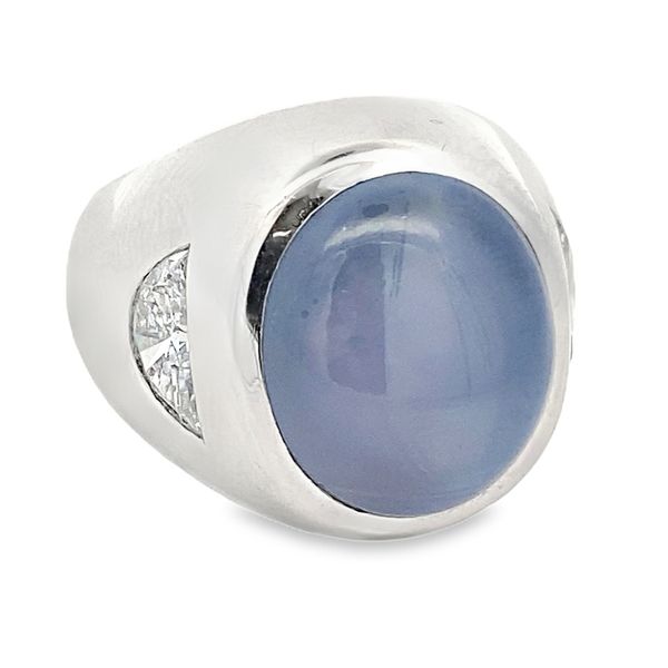 ESTATE Oscar Heyman 18.38ct Blue Star Sapphire Cabochon 1. 51ctw Dia Platinum Ring Image 2 Graham Jewelers Wayzata, MN