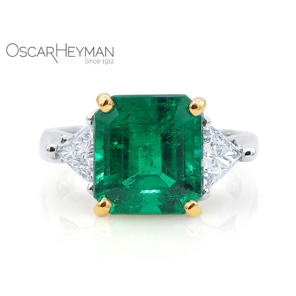 Oscar Heyman Platinum & 18K Yellow Gold Ring with Colombian Emerald and Diamonds Graham Jewelers Wayzata, MN