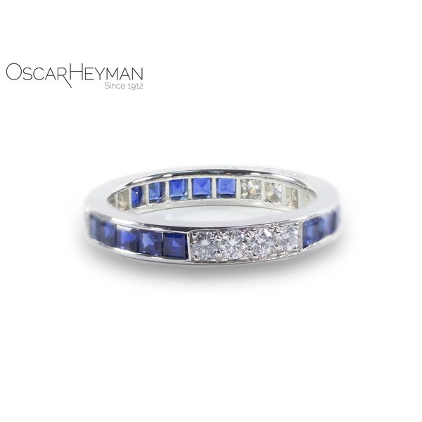 Oscar Heyman Platinum Alternating Sapphire and Diamond Ring Graham Jewelers Wayzata, MN