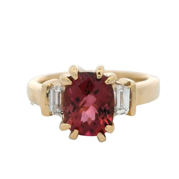Three Stone Pink Tourmaline and Diamond Ring Graham Jewelers Wayzata, MN