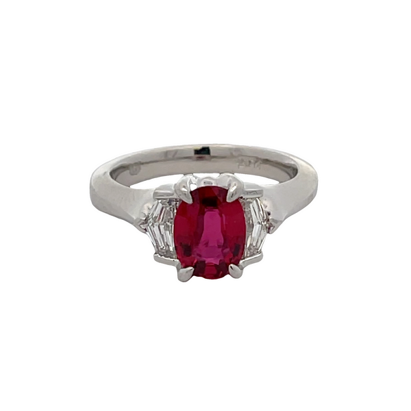 Made By Graham Platinum 1.54ct Ruby .43ctw EPaulette Dia HVVS2 3 stone ring size 7 Graham Jewelers Wayzata, MN