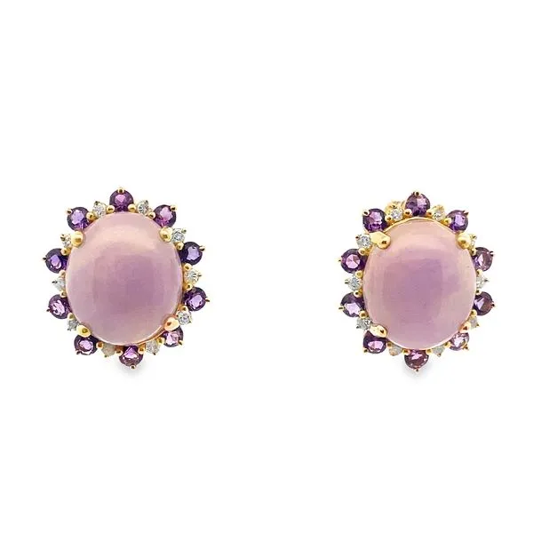 14ky  Lavender Jade Oval Cabochons diamond and amethyst earrings Graham Jewelers Wayzata, MN
