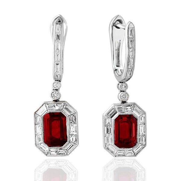 18Kt White Gold Hinged Hoop Earrings with Rubies and Diamonds Graham Jewelers Wayzata, MN