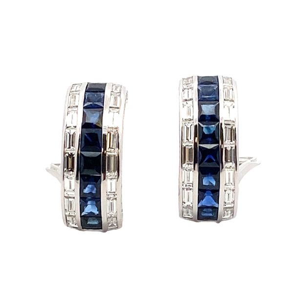 Picchiotti Blue Sapphire and Baguette Diamond White Gold Hoop Earrings Graham Jewelers Wayzata, MN