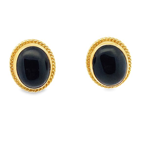 ESTATE 14ky dyed black chalcedony oval earrings Graham Jewelers Wayzata, MN