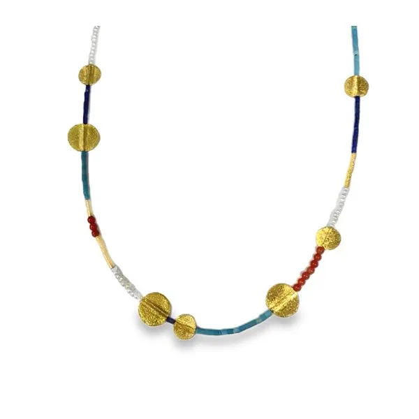 24K Yellow Gold Turquise Pearl Lapis Necklace Graham Jewelers Wayzata, MN