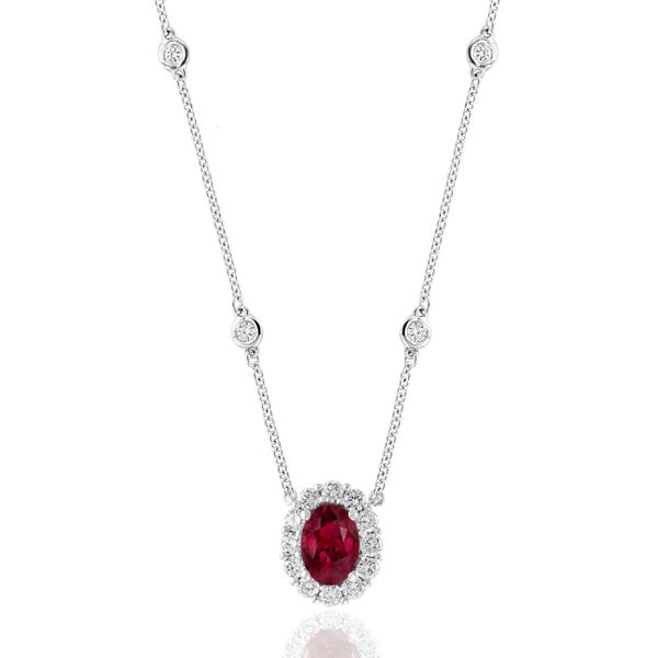18Kt White Gold Ruby Halo Pendant Graham Jewelers Wayzata, MN
