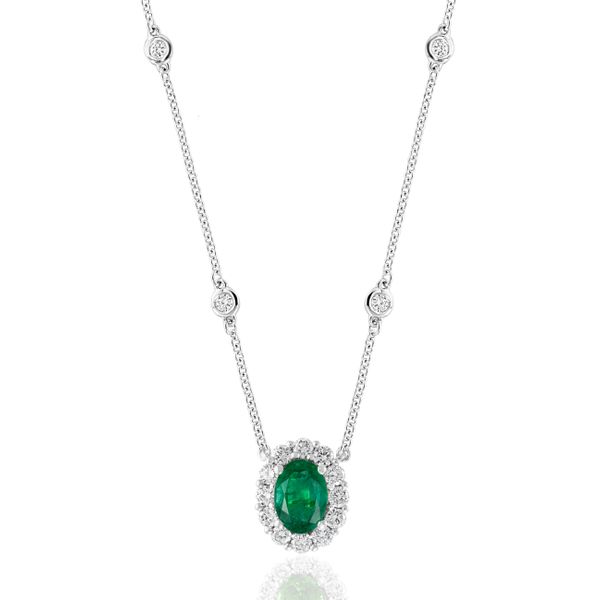 18Kt White Gold Emerald Halo Pendant Graham Jewelers Wayzata, MN