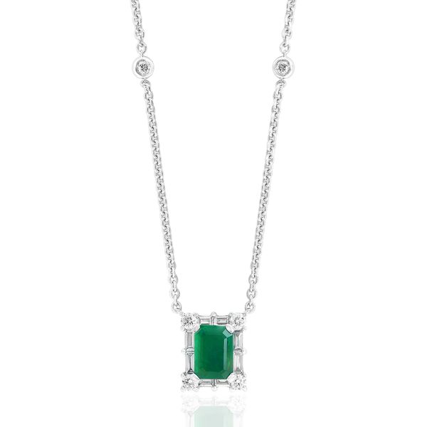 18Kt White Gold Emerald Halo Pendant Graham Jewelers Wayzata, MN