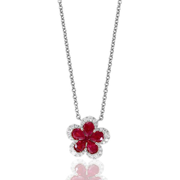 18Kt White Gold Ruby Flower Pendant Graham Jewelers Wayzata, MN