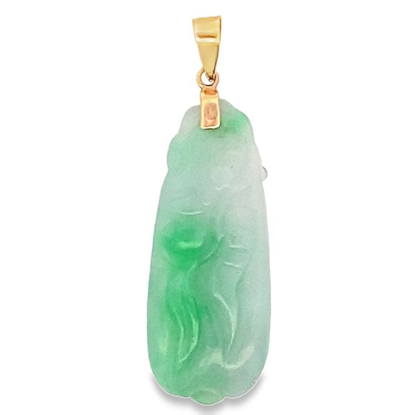 14ky White & Green Jadeite carved pendant Graham Jewelers Wayzata, MN